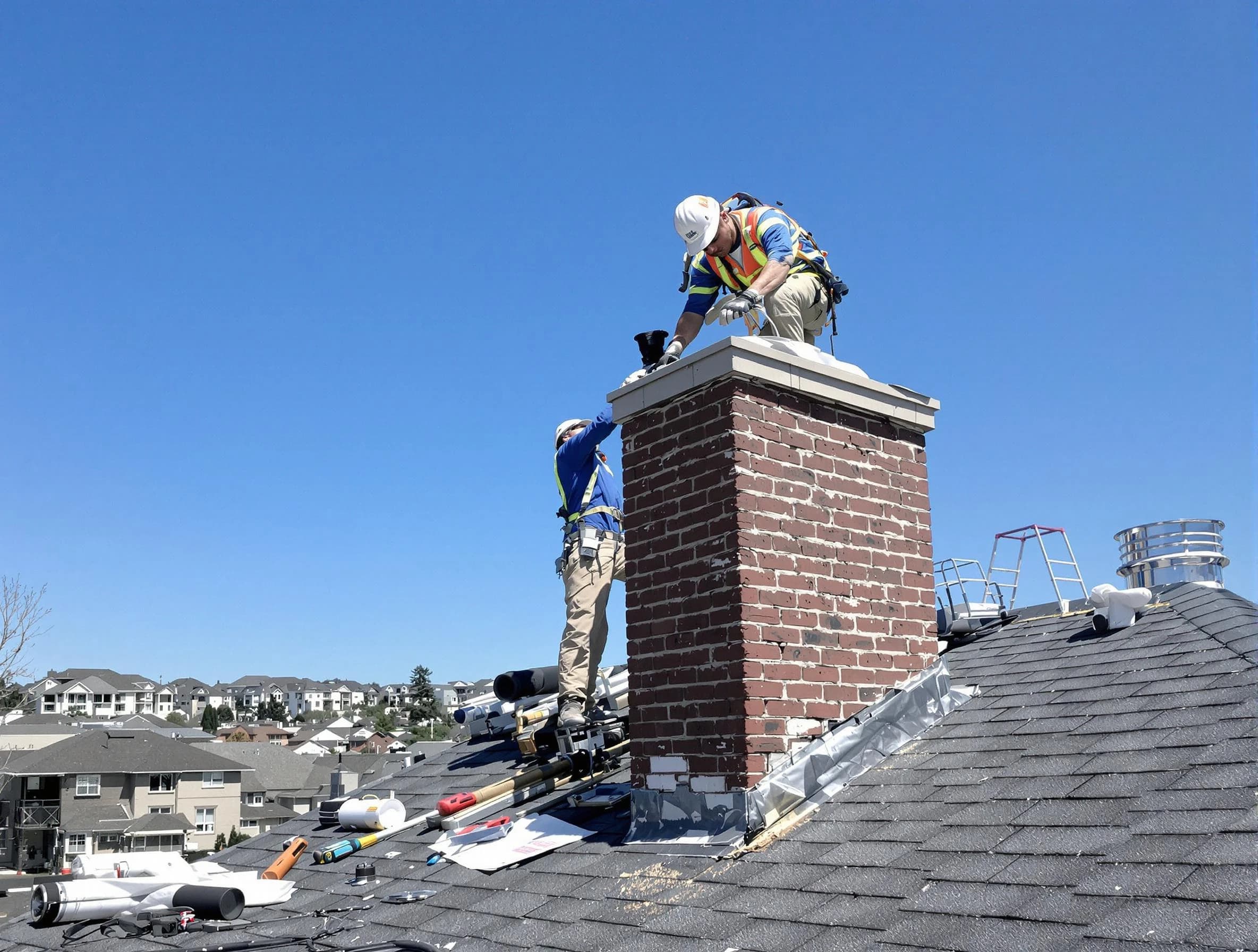 Marlborough Chimney Sweep repairing a chimney crown in Marlborough, MA