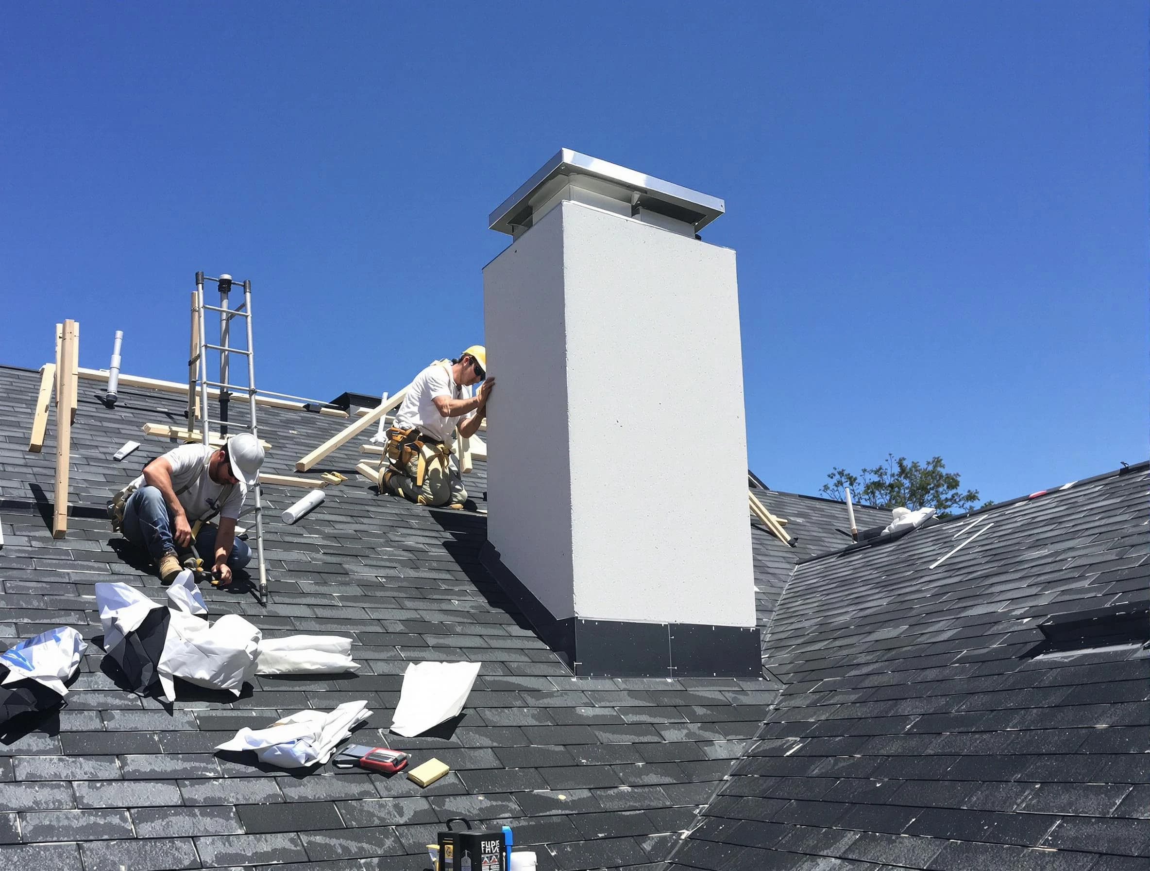Marlborough Chimney Sweep crew installing a new chimney in Marlborough, MA