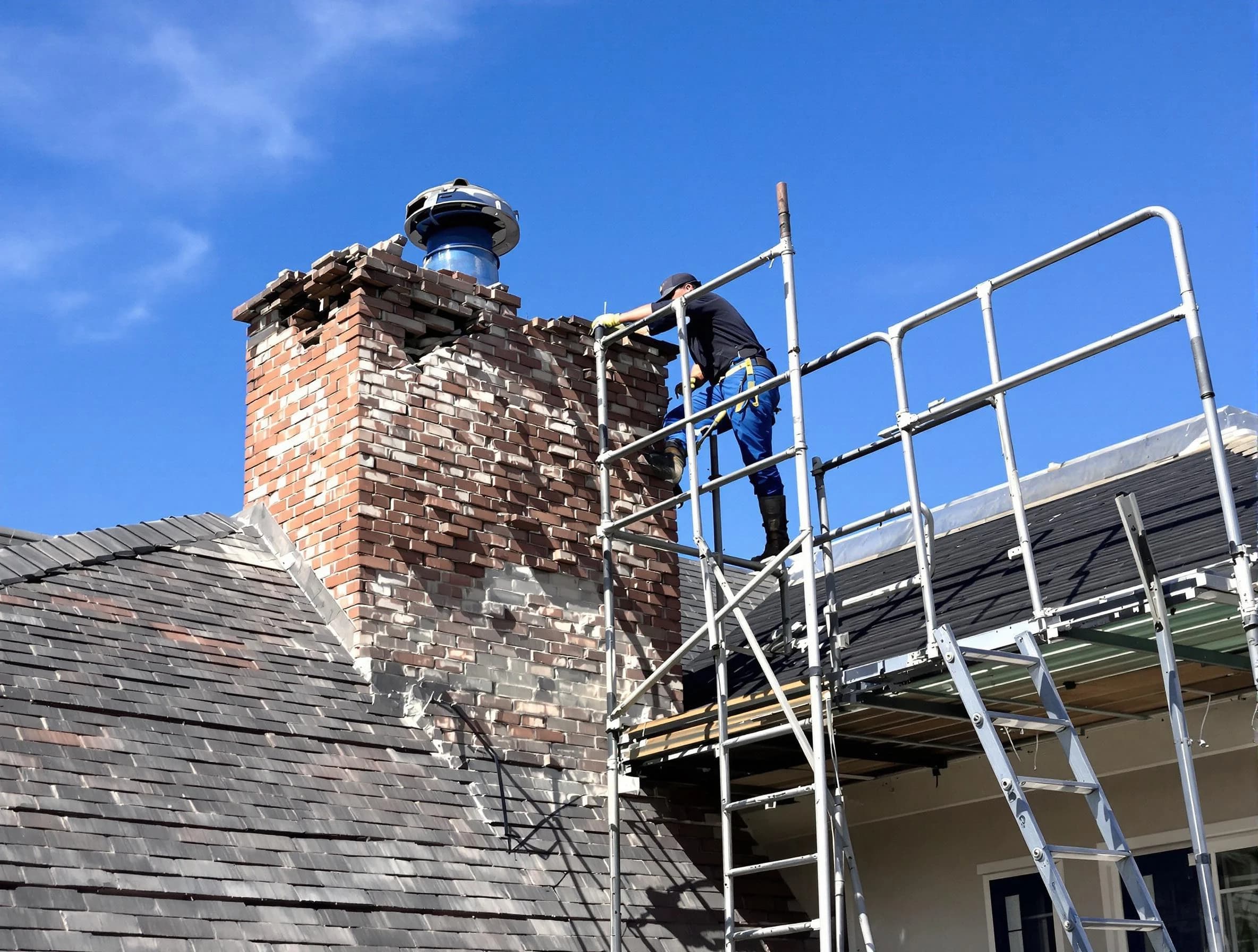Rebuilding a chimney structure by Marlborough Chimney Sweep in Marlborough, MA