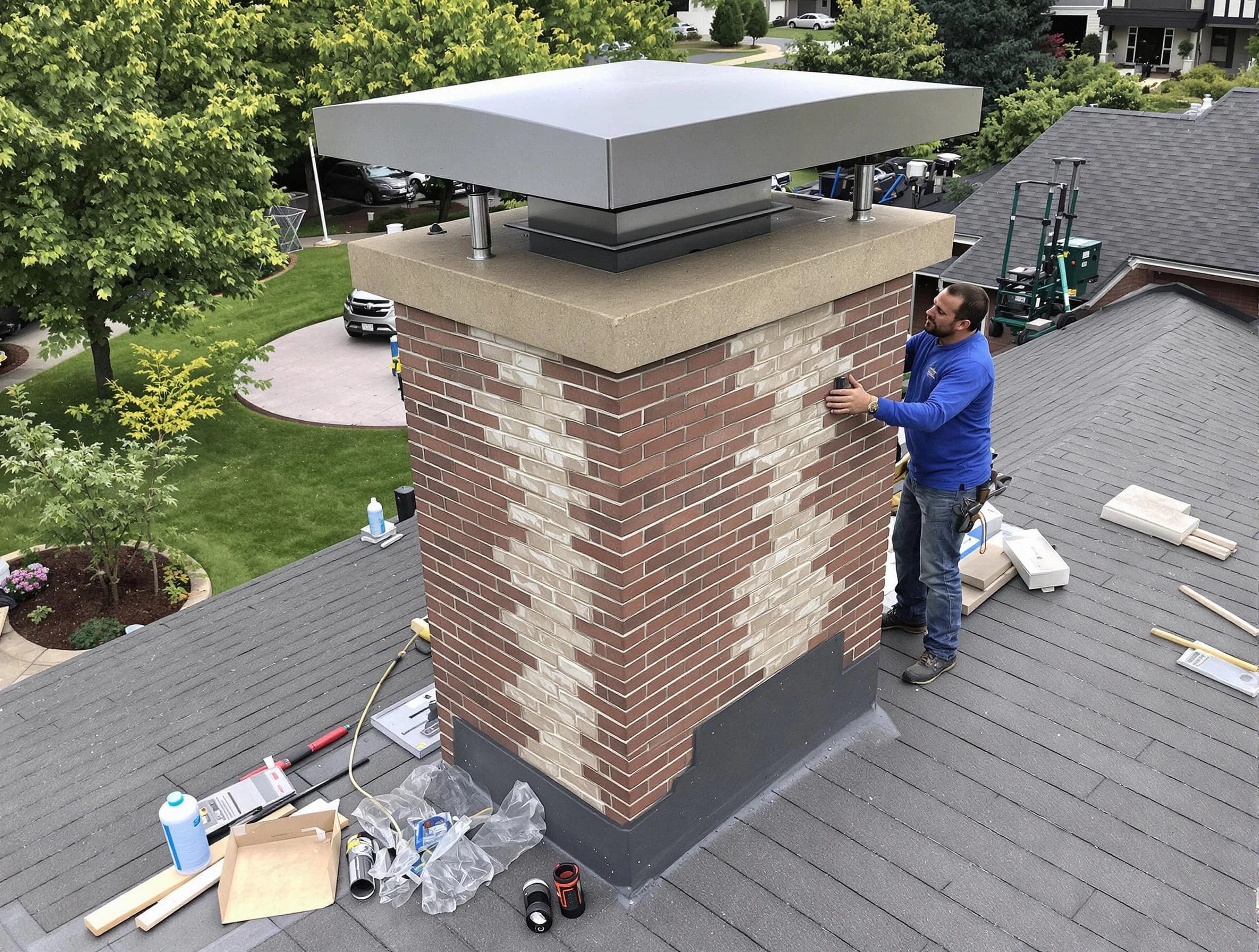 Marlborough Chimney Sweep team working on a custom chimney remodel in Marlborough, MA