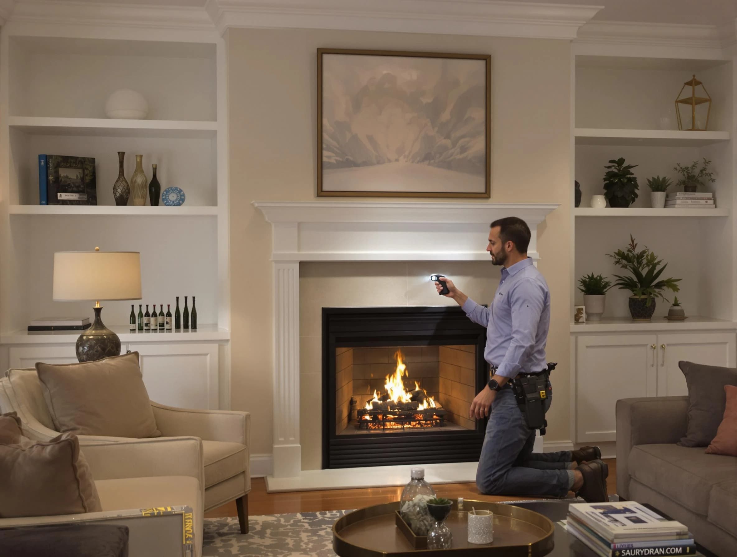 Marlborough Chimney Sweep conducting a fireplace safety inspection in Marlborough, MA