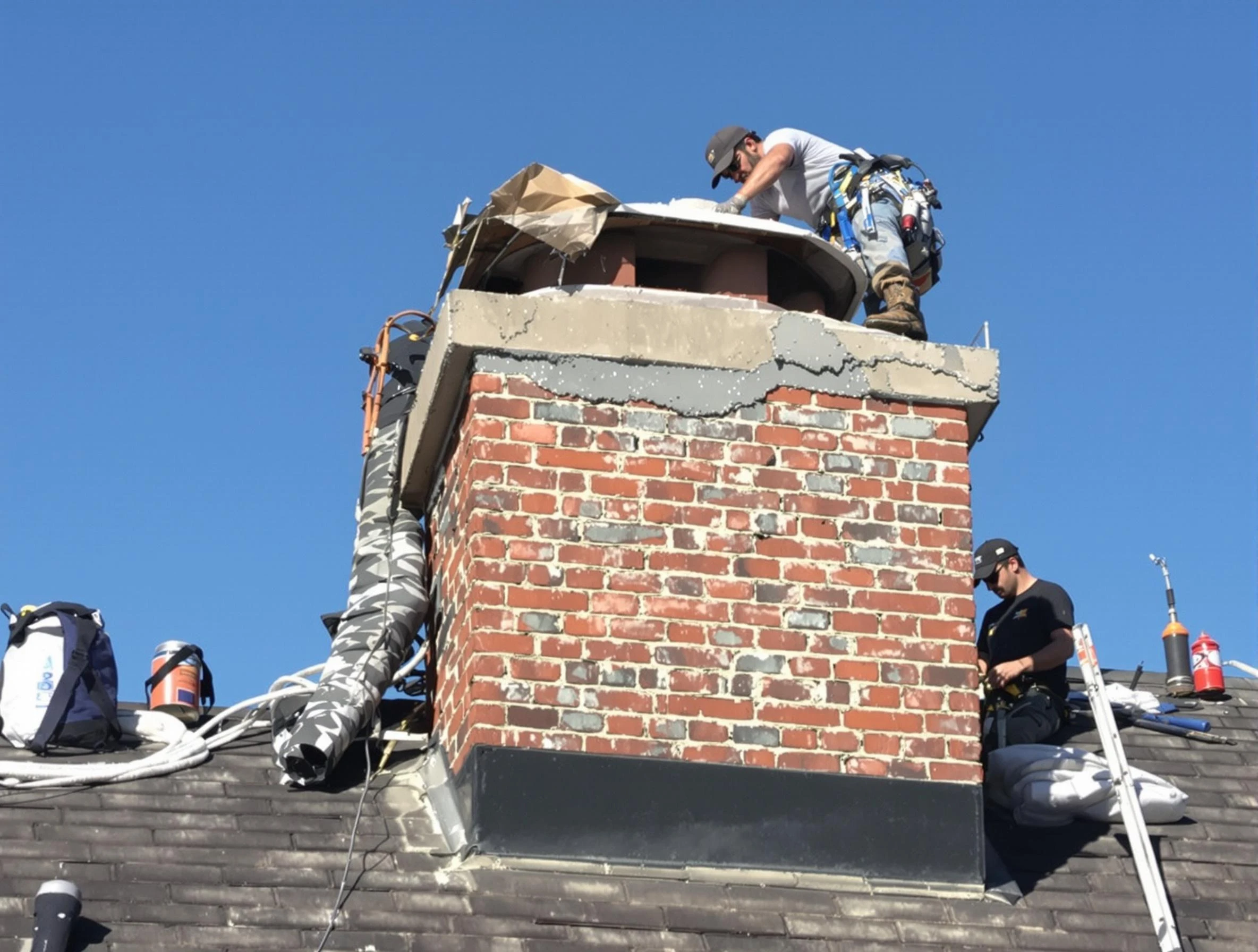 Marlborough Chimney Sweep installing a custom chimney crown in Marlborough, MA